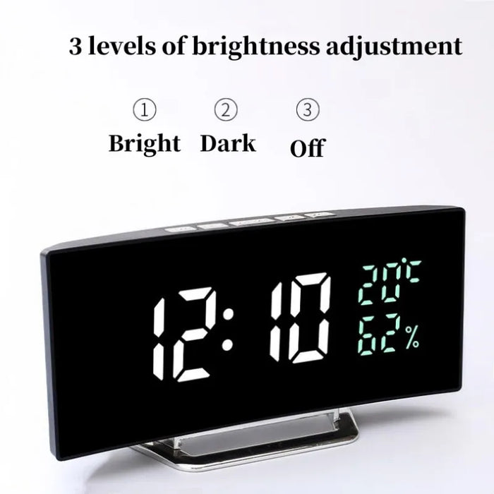 Mirror Digital Alarm Clock Temperature Date 2 Levels of Brightness Adjustment Snooze Table Clock 12/24H Night Mode LED Clock