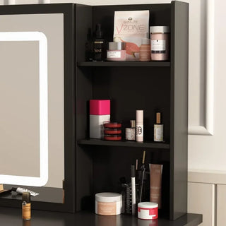 Dresser Set, Dressing Table, Lighting Mirror, Power Strip and Hair Dryer Holder, Dresser with Drawers, Bedroom Storage Shelf