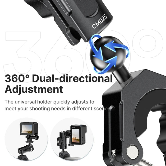 Ulanzi CM025 Action Camera Mount for Go Pro 11 10 9 8 7 6 Insta360 Bicycle Motorcycle Handlebar Mount Travel Video Vlog