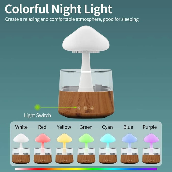 Rain Cloud Humidifier Mushroom Diffuser Raindrop Sound Night Light Cute Lamp Soothing Meditation Relaxing Creative Gift