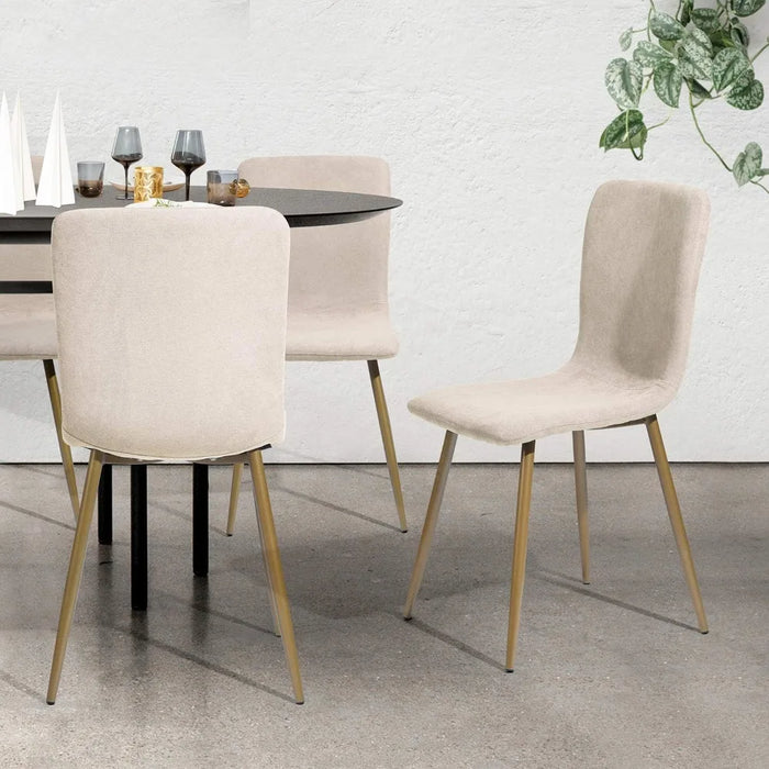 Dining Chair Set of 4, Pre-assembled Chair Set with Gold Leg Upholstery, Modern Fabric for Dining Room, Kitchen, Beige