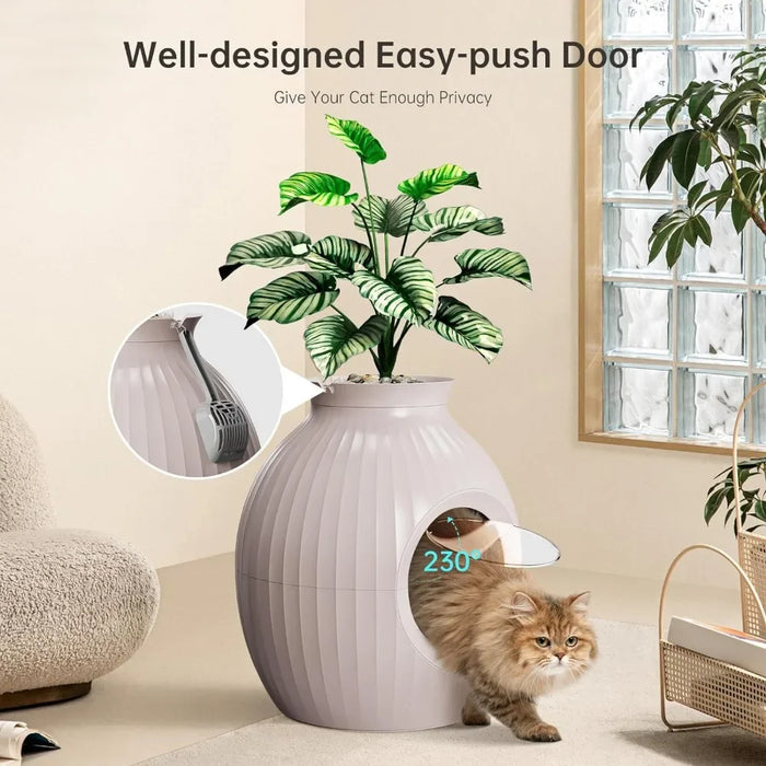 Smart Odor Control Plant Extra Large Cat Litter Box for With Light Easy To Clean Includes Artificial Plants Door Scoop