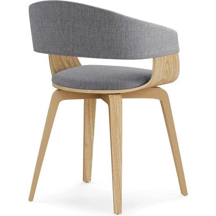 Dining chair Medieval modern curved wood dining chair in light grey polyester linen light wood for dining room