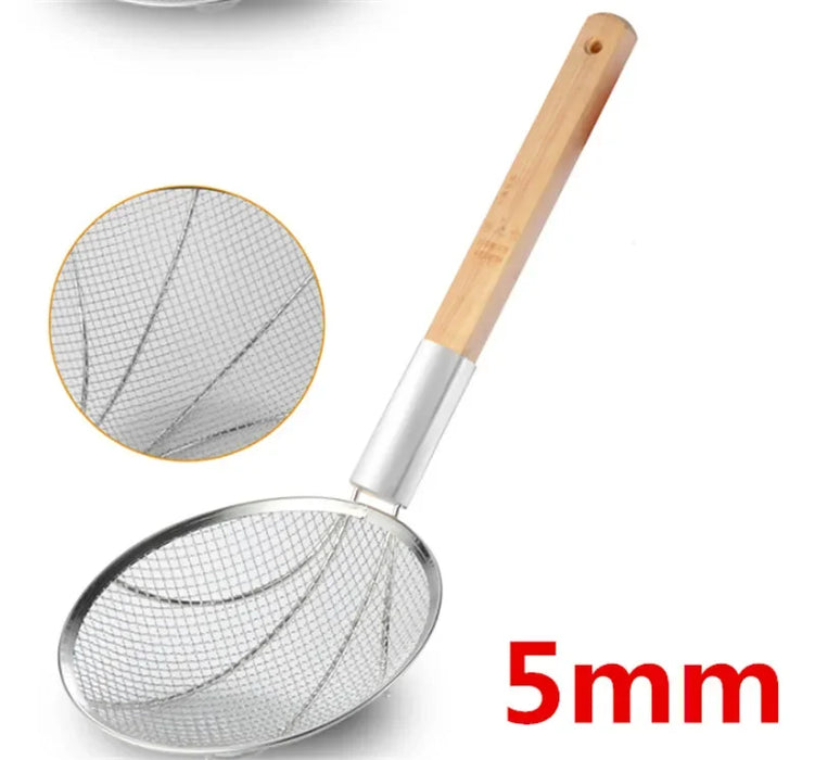 Stainless steel big long noodle French fries colanders strainer basket wooden handle frying net Hot Pot leaky filter sieve sink