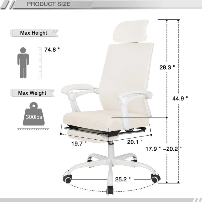 Mesh Ergonomic Office Chair with Footrest Home Office Desk Chair with Headrest and Backrest 90-135 Adjustable