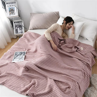 Pure Cotton Waffle Plaid Blanket Luxury Modern Throw Blanket Knitted Thin Quilt Plain Soft Cozy Sofa Cover Bedspreads On The Bed