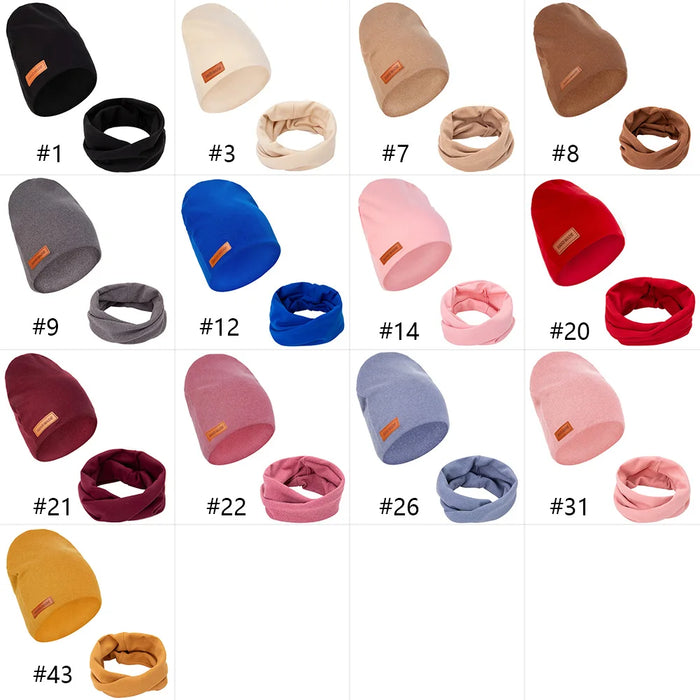 2Pcs/Lot Faux Cashmere Baby Turban Hats Scarf Set Newborn Kids Leather Stick Winter Double Layers Caps Bonnets Fashion Headwraps