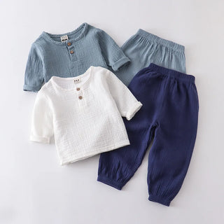 Infant Baby Boy Girl Clothes Set for Party Long Sleeve Baby Shirts Loose Pant Toddler Kids Clothes Spring Summer Muslin Clothes