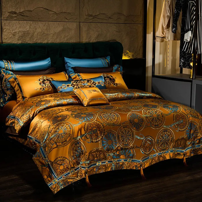 Chic Golden Luxury 4/6/11Pcs Bedding set Decorator Quality Jacquard Duvet Cover King/California King(94"x104")Bedspread Sheet