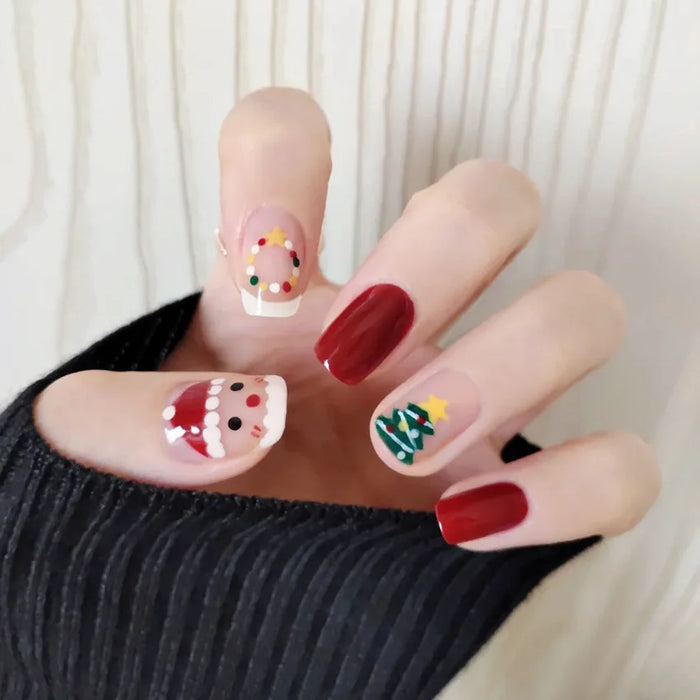 Wholesale  Christmas Tree Snowman Nail Art Christmas new cute short manicure press on  nails