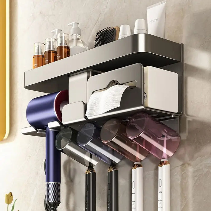 Punch-free Brushing Cup Storage Rack Home Washroom Mouthwash Cup Wall-mounted Space Aluminum Toothbrush Holder Drainable Water