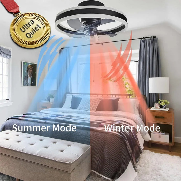 360 °oscillationlow profile ceiling fan with light remote control and APP Bluetooth control,20 inch silent bladeless ceiling fan