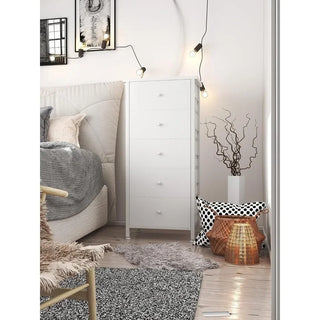 Tall White Dresser for Bedroom 5 Drawer & Chests of Drawers Fabric Dresser Storage Tower for Closet Kids and Adult Modern