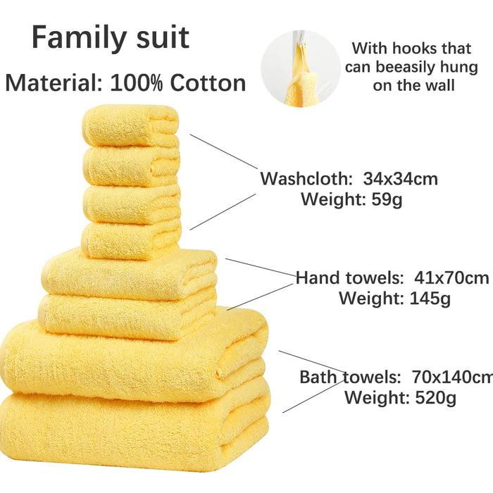 SEMAXE Luxury Bath Towel Set,2 Large Bath Towels,2 Hand Towels,4 Washcloths. Cotton Highly Absorbent Bathroom Towels (Pack of 8)