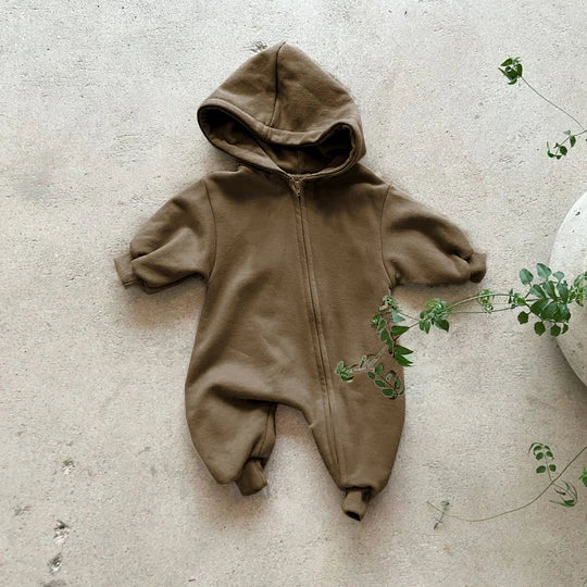 Baby Pocket Hooded Zip-up Jumpsuit Newborn Clothes 2024 Baby Boy Comfy Hooded Romper with Zip Girls Climbing Clothes Jumpsuit