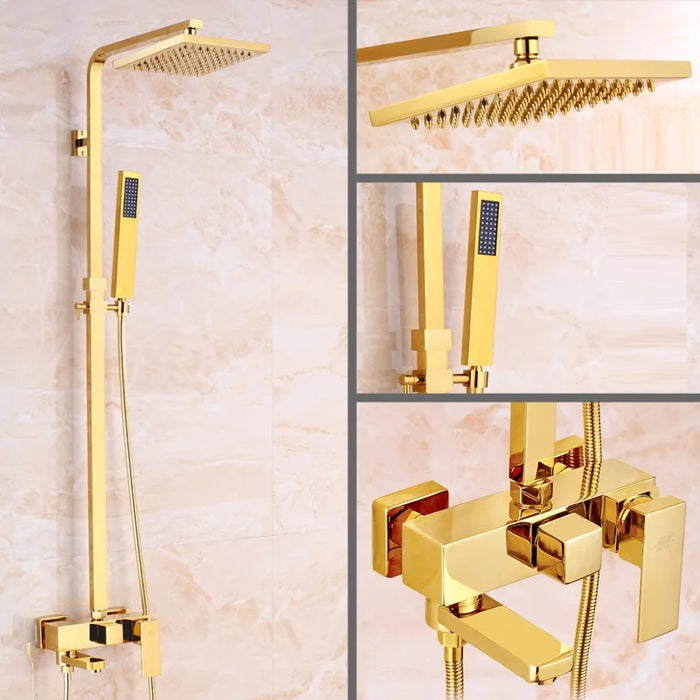 Luxury antique bath polished gold head shower set wall mounted bathroom brass shower sets mixer taps