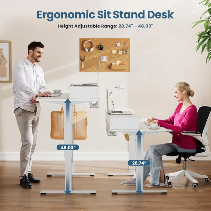 Electric Standing Desk Adjustable Height, 55 x 24 inch Sit to Stand up Desk with Double Drawers, Ergonomic Home Office Computer