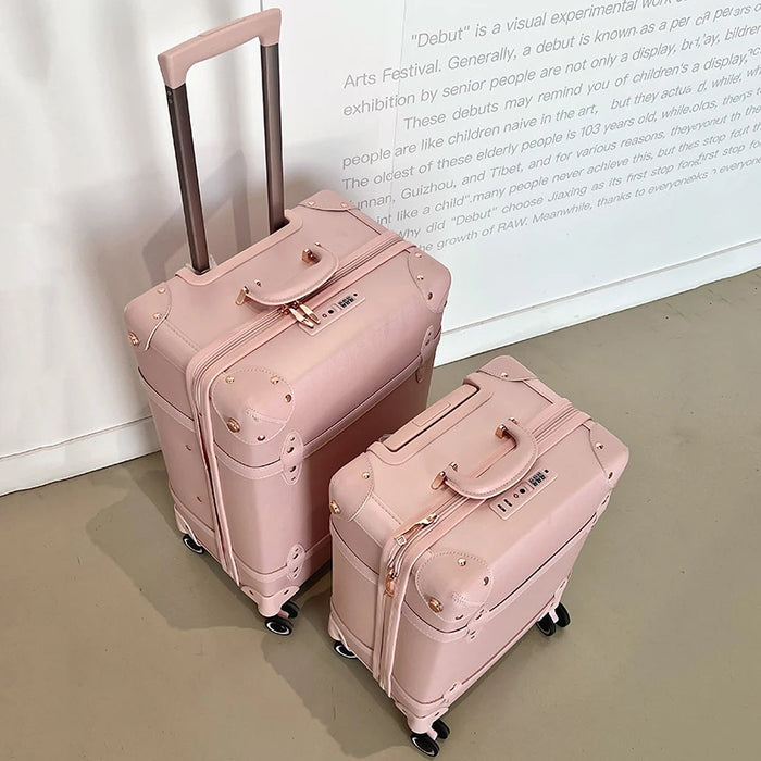 Vintage pink luggage 20 "boarding advanced 28" large capacity trolley box cardan wheel woman suitcase