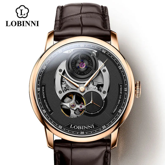 Lobinni Men Skeleton Watch For Switzerland Luxury Brand Men Mechanical Watches Leather Sapphire relógio masculino Waterproof 50M