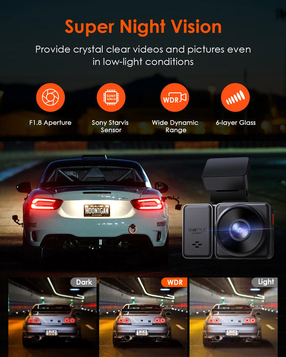 Vantrue E2 Car DVR 2.5K Front and Rear Dash cam for Car with 5G WiFi GPS Voice Control Black Box 1944P  Car Recorders