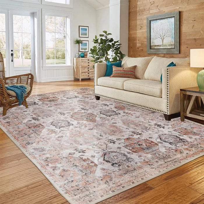 8*10, Area Rugs With Non-Slip Vintage Rug for Living Room Low Pile Floral Distressed Carpet in the Living Room