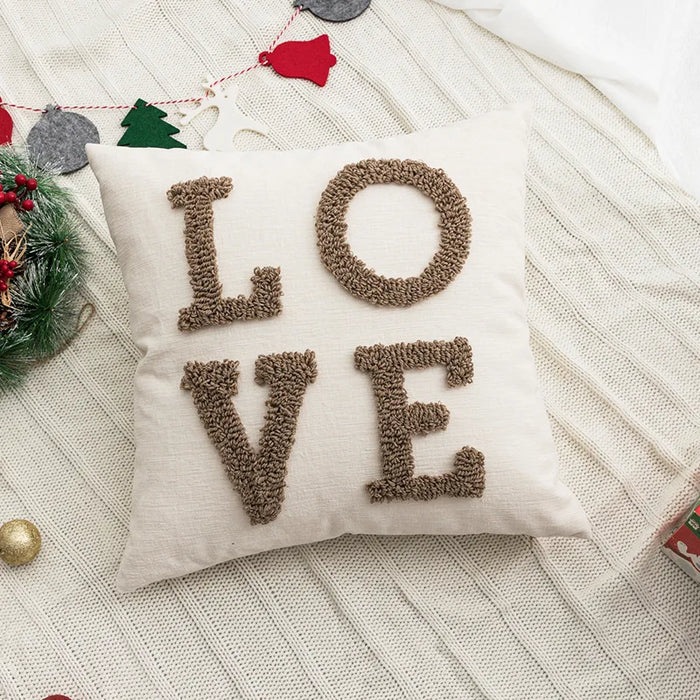 Beige White Nordic Christmas Cushion Cover Letter Tufted Embroidered Cushion Covers Festival Decorative Cushions for Sofa