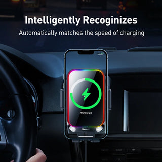 Baseus Car Phone Holder Infrared RGB15W QI Wireless Phone Charger for iPhone Xiaomi Samsung Car Mount Fast Charging Easy Control