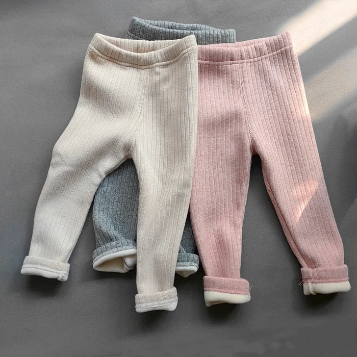 Autumn Winter Girls Pants Thickening Warm Fleece Pants For Girls Leggings Kids Baby Elasticity Slim Stripe Trousers