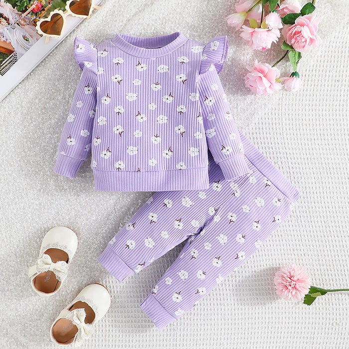 Baby Set For Kid Girl 3-24 Months Floral Long Sleeve T-shirt Long Pants Outfit Toddler Infant Clothing Set For Newborn Baby Girl