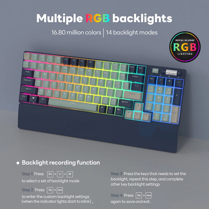 RK ROYAL KLUDGE RK96 Wireless Bluetooth Mechanical Keyboard 96 Keys RGB Tri-Mode BT5.0/2.4G/USB Hot-swappable Gamer Keyboard