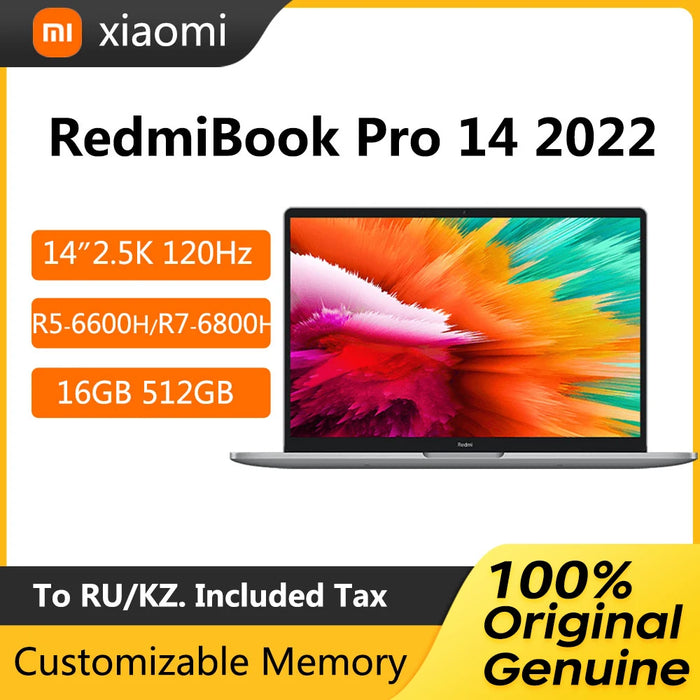 2022 Xiaomi Redmibook Pro 14 Laptop 14 Inch 2.5K 120Hz Notebook AMD Ryzen R5-6600H R7-6800H 16GB 512GB With AMD Radeon Graphics