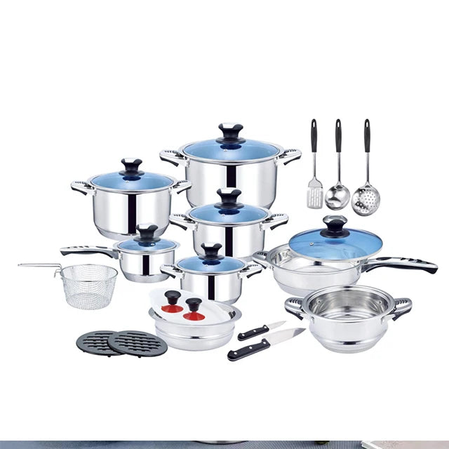 25/30PCS Cookware sets Stainless Steel Cookware Set with Stay Cool Long Handles