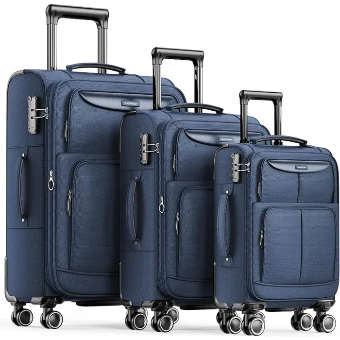 Luggage Sets 3 Piece Softside Expandable Lightweight Durable Suitcase Sets Double Spinner Wheels (20in/24in/28in)