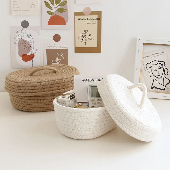 Handmade cotton thread storage box Simple dustproof mobile phone cosmetics sundries storage basket Snack sewing basket