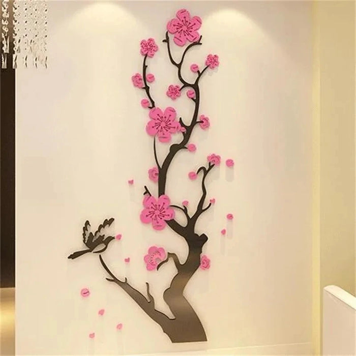 Chinese Style 3D Wall Stickers Plum Blossom Flowers Stickers Home Decorations Living Room Dinning Room Wall Decor Decals Acrylic