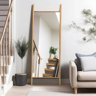 Full Length Mirror, 65" x 22" Large Ladder Style Mirror Solid Wood Frame Floor Mirror, Wall Mounted or Leaning Against Wall