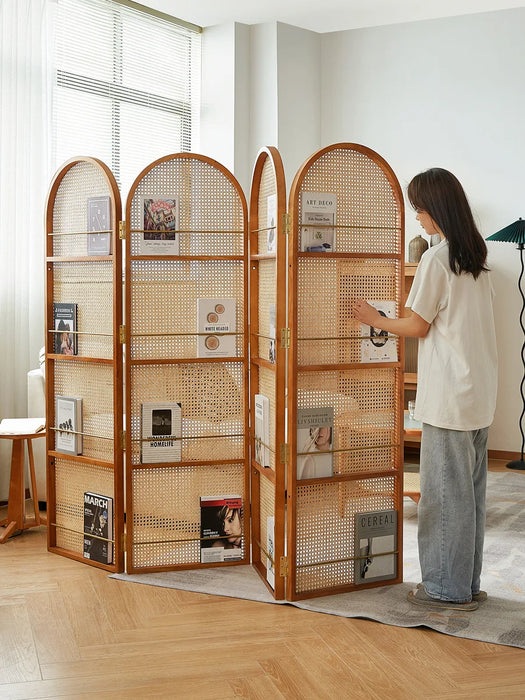 Solid wood screen can be folded and moved to separate the living room and bedroom from home.