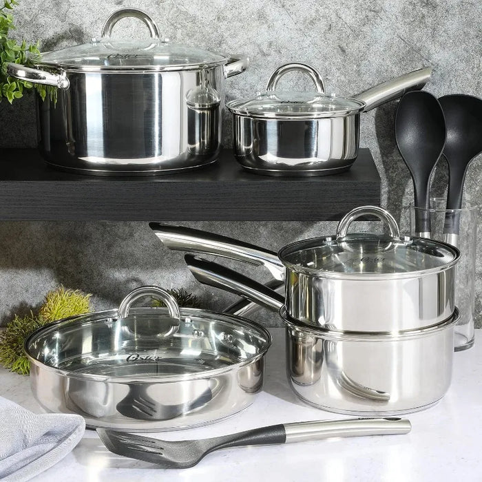 Sangerfield 12 Piece Stainless Steel Cookware Set W/Kitchen Tools