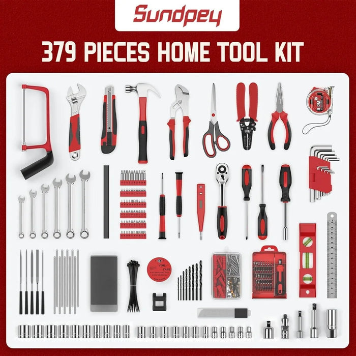 Sundpey 379-PCs Home Tool Kit - Protable Complete Household and Auto Repair Tool Set