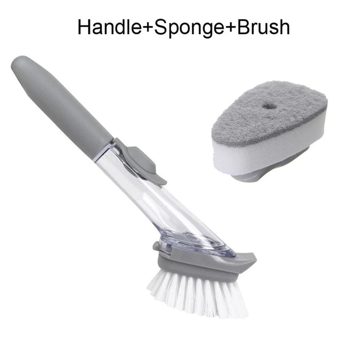 Kitchen Cleaning Brush 2 In 1 Long Handle Cleaning Sponge Removable Brush Dispenser DishWashing Sponge Brush For Kitchen Tools