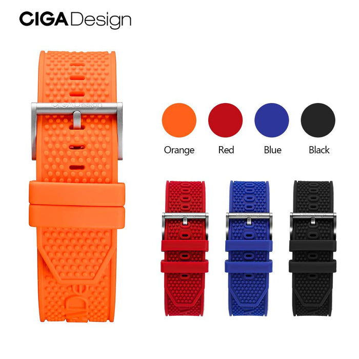 CIGA DESIGN 22mm Watchband Food-grade Waterproof Silicone Watch Strap for Automatic Mechanical Watch Stainless Steel Buckle