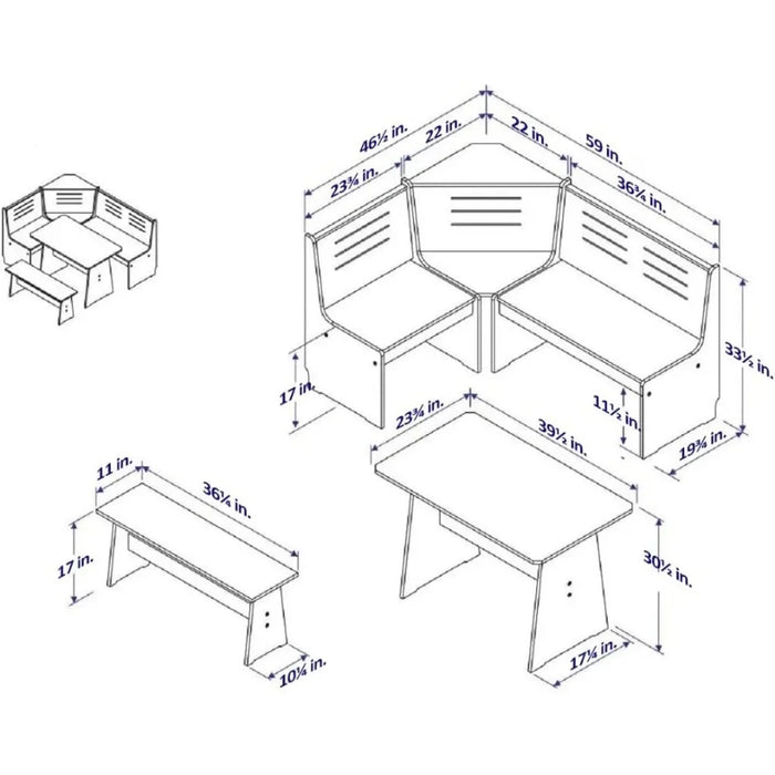 Chapman 2 Tone Natural/White Solid Wood Corner Dining Set, Reversible Breakfast Nook