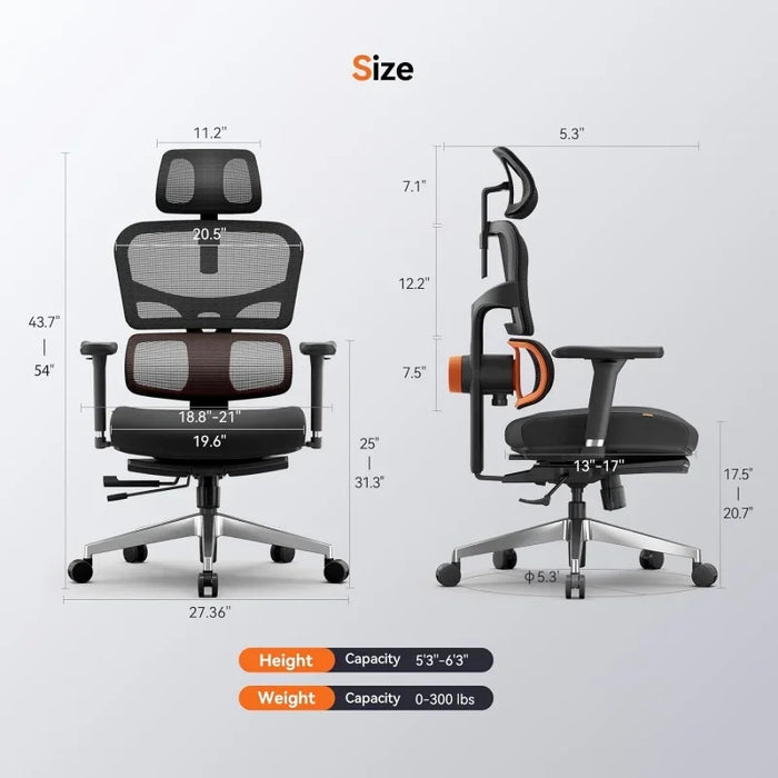 Ergonomic Office Chair with Footrest- High Back Desk Chair with Unique Adjustable Lumbar Support, Seat Depth Adjustment, Tilt Fu