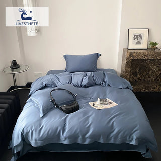 Liv-Esthete Jazz Blue Luxury 100% Silk Bedding Set Queen King Elegant Duvet Cover Flat Sheet Pillowcase Bed Linen Free Shipping