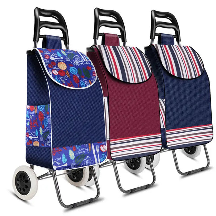 30L Bag Foldable Shopping Cart Portable Grocery Trolley Lightweight Large Capacity Waterproof Oxford Storage Bag with Big Wheels