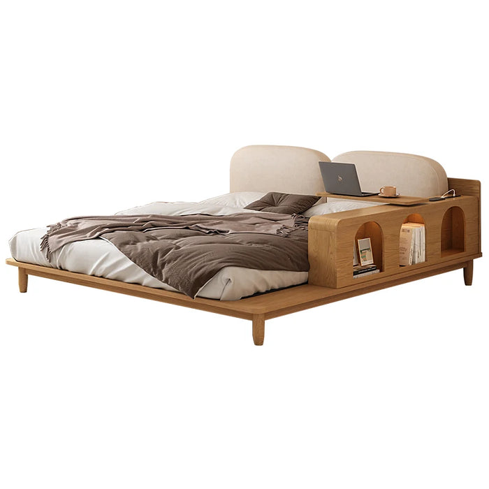 Nordic solid wood bed 1.8m bedroom modern simple Japanese cream style function tatami double bed log wedding bed