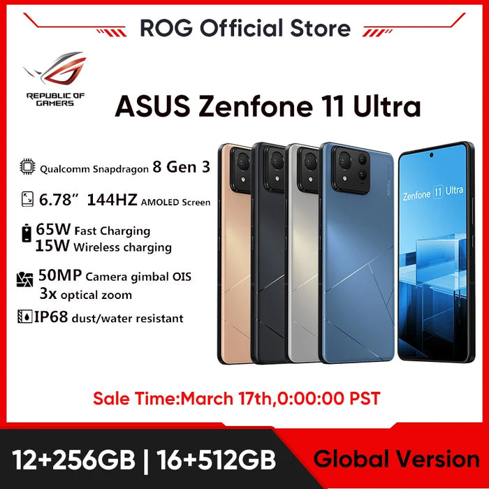 2024 NEW ASUS Zenfone 11 Ultra 5G Smartphone Snapdragon 8 Gen 3 6.78'' 144HZ AMOLED Screen 65W Charging NFC Global Version