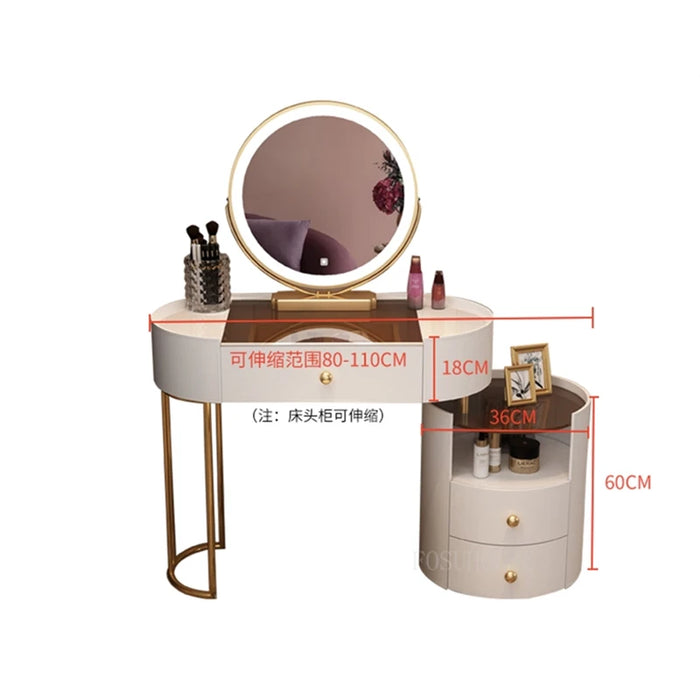 Light Luxury Bedroom Vanity Desk Vanity Table Modern Glass Table Bedroom Dresser Storage Cabinet Dresser Table Vanity Mirror