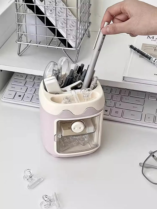 Desktop Multi-function Pen Holder Plastic Storage Box Home Office Desk Student Pen Bucket Cute Cartoon Pen Holder Storage Racks