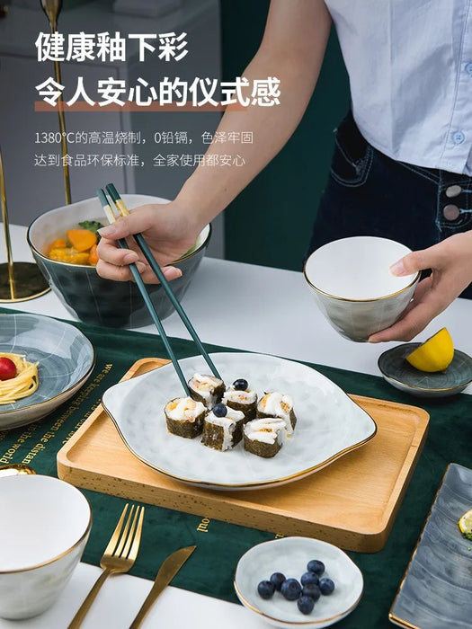 Underglaze color dishes set household ceramic bone china dishes net red light luxury tableware set chopsticks